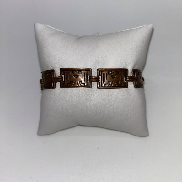 Vintage Copper Thunderbird Panel Link Bracelet With Replacement Clasp Tribal - Picture 2 of 15